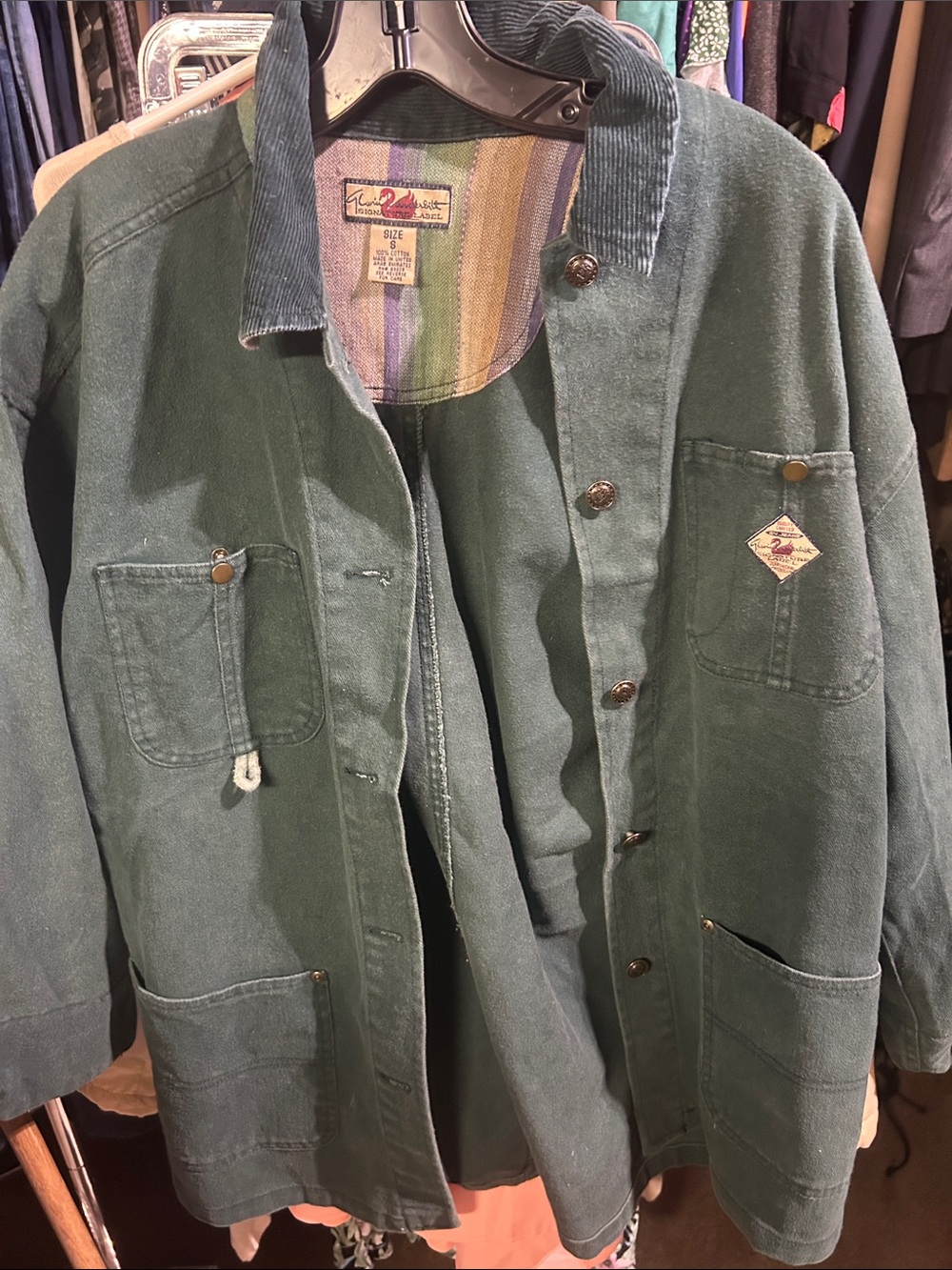 Gloria Vanderbilt Forest Green Canvas Work Jacket with Corduroy Collar